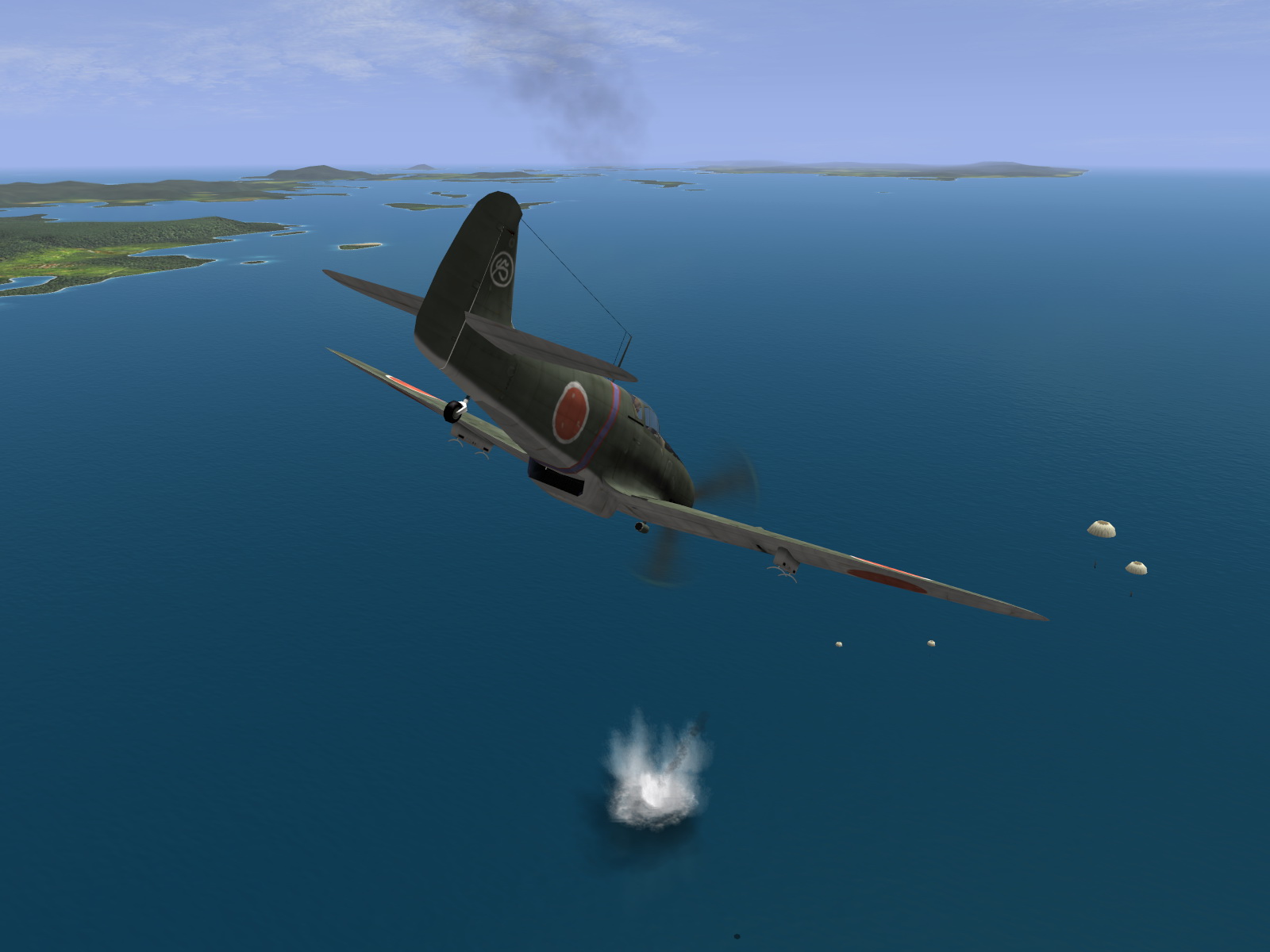 IL2 BL Ki 61 55 Sentai 1 Chutai watching a B 25 Mitchell crash into the Sulu Sea V04