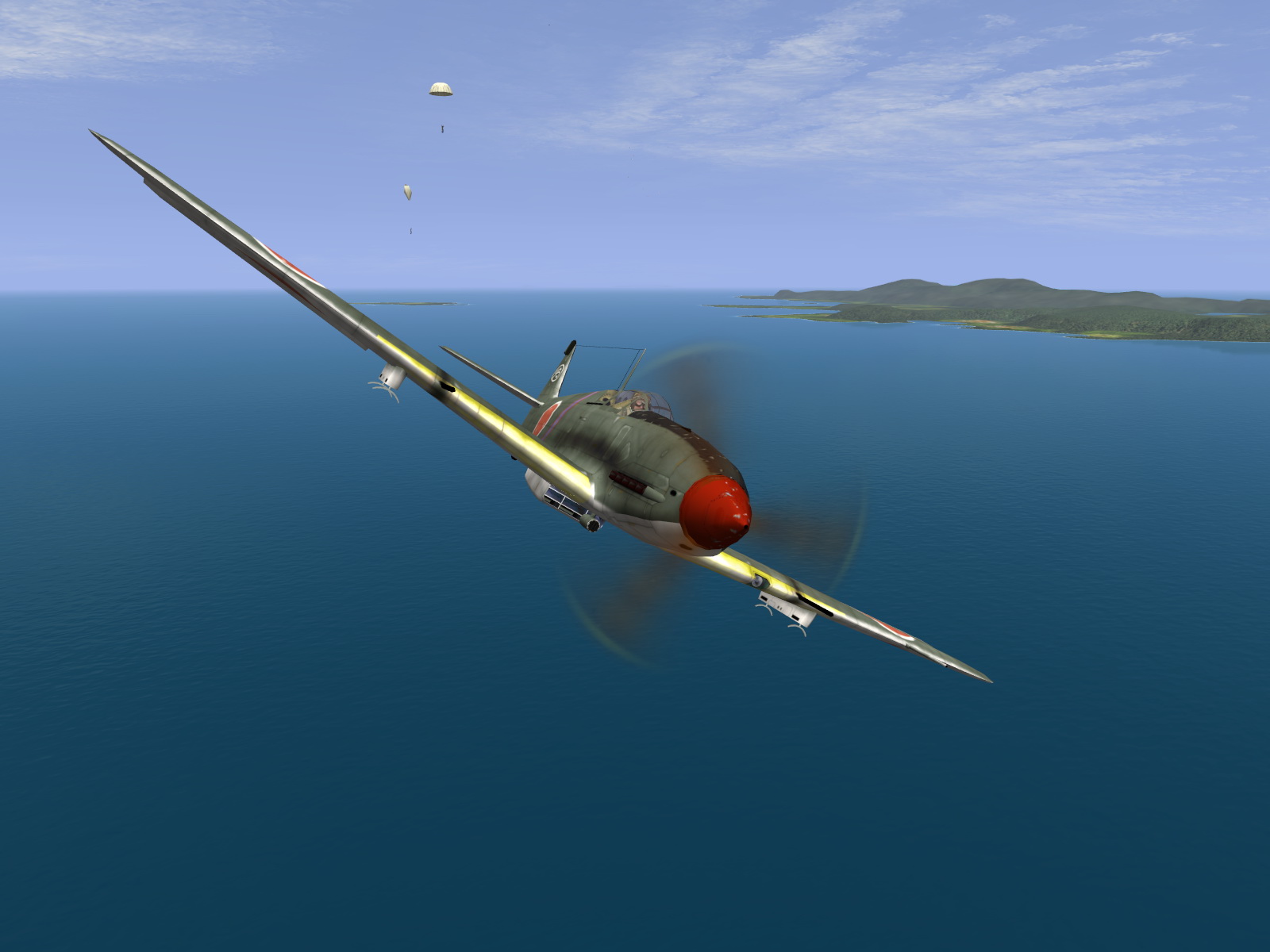 IL2 BL Ki 61 55 Sentai 1 Chutai watching a B 25 Mitchell crash into the Sulu Sea V05