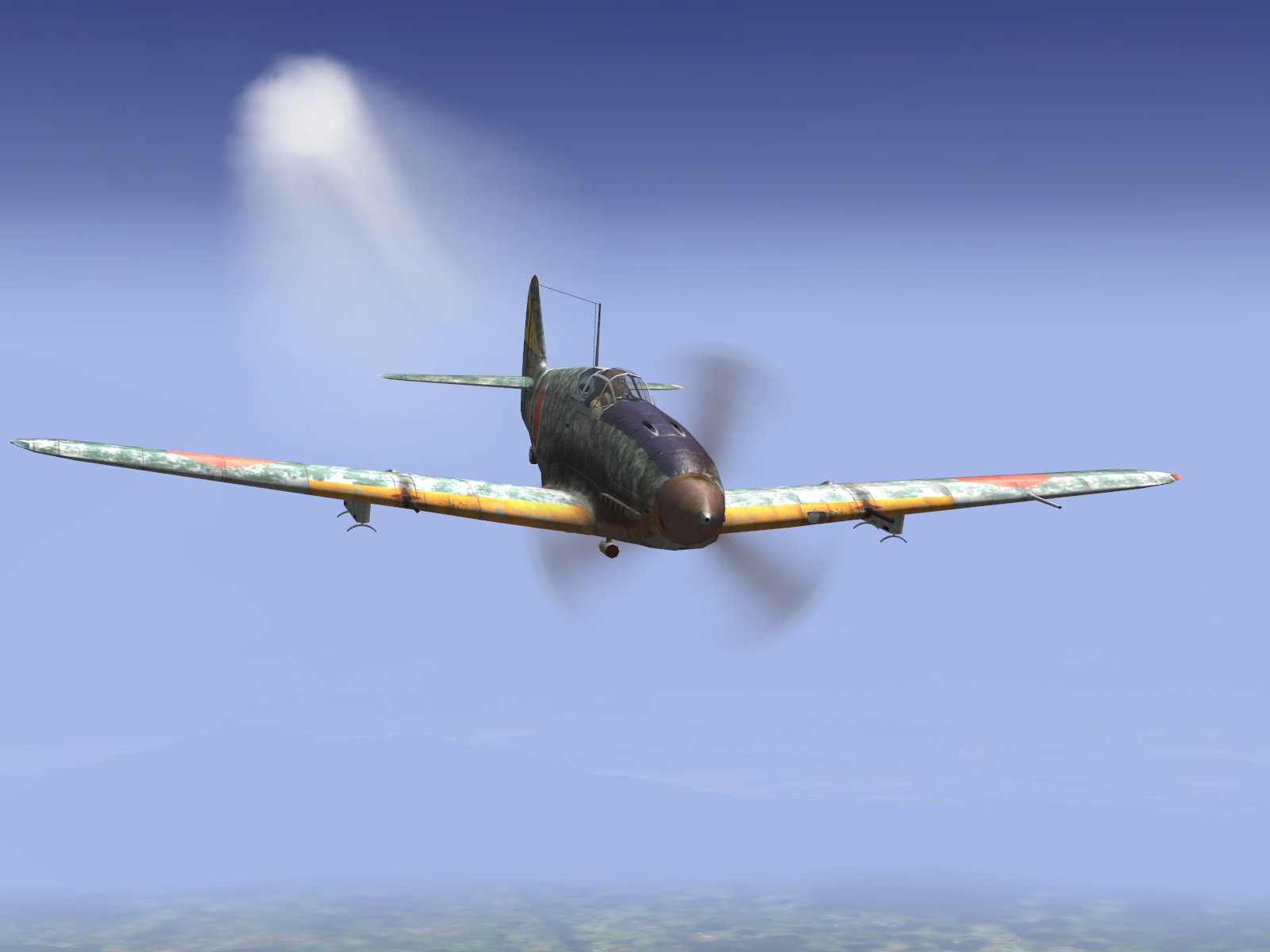 IL2 RD Ki 61 68 Sentai 1 Chutai leaving a vapor trail V01