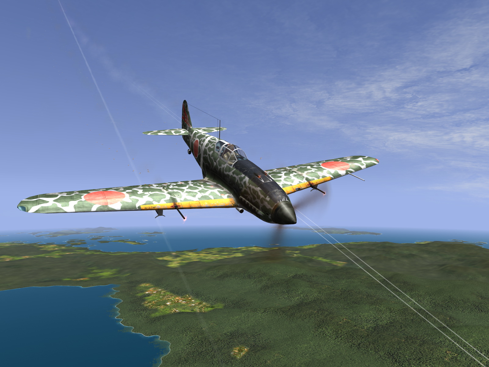 IL2 RD Ki 61 68 Sentai 2 Chutai diving on a 5AF P 38 Lightning New Guinea V02