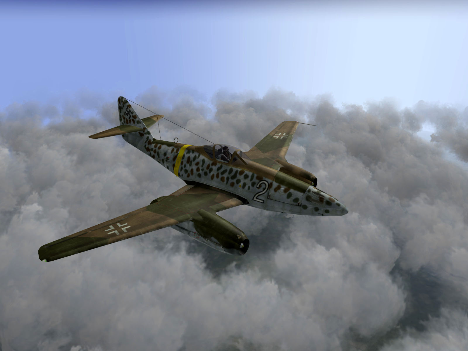 IL2 HS Me 262A 1.JG7 White 2 Erich Hohagen over storm clouds V01