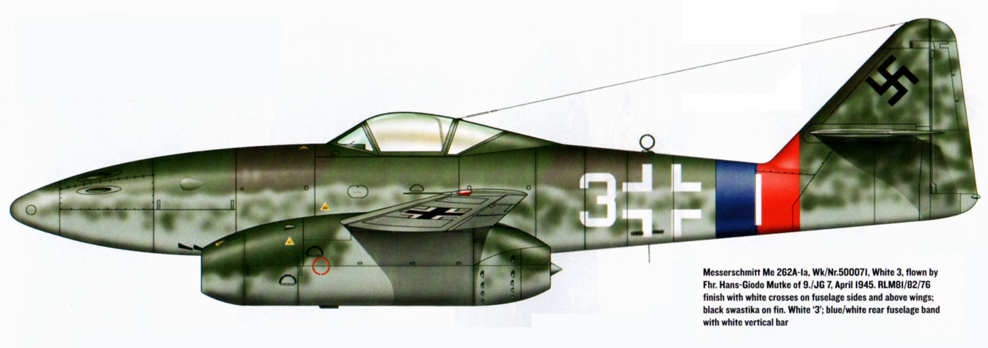 Messerschmitt Me 262A1a 7.JG7 White 3+I Hans Giodo Mutke WNr 500071 Zurich Dubendorf 25th Apr 1945 0A