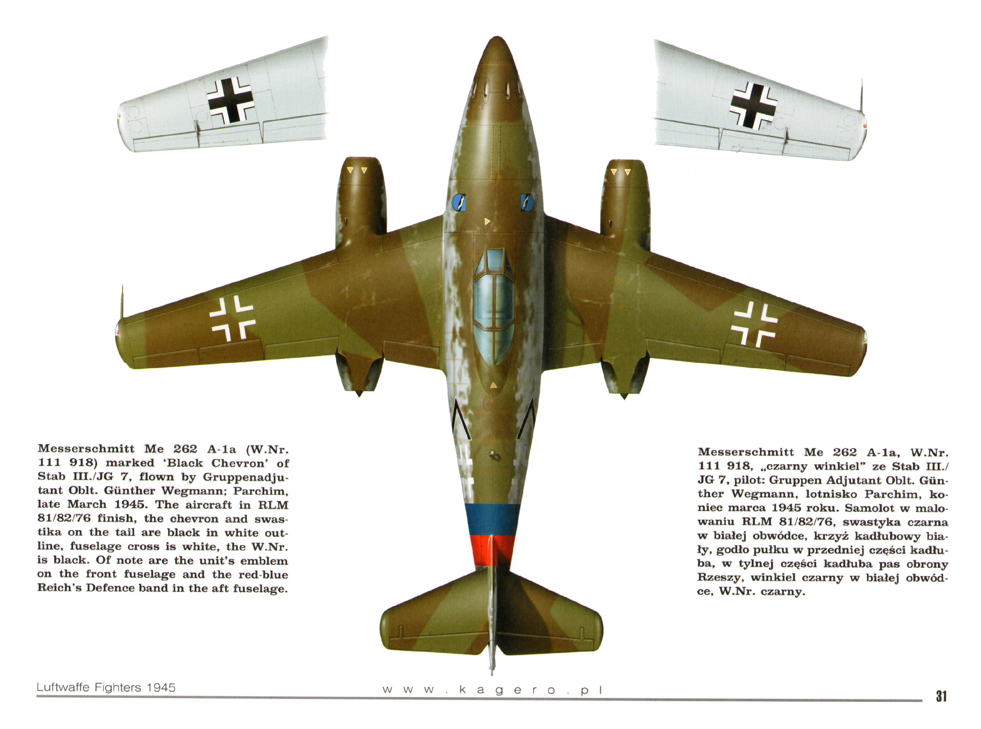 Messerschmitt Me 262A1a Stab III.JG7 Gunther Wegmann WNr 111918 Parchim Germany March 1945 0B