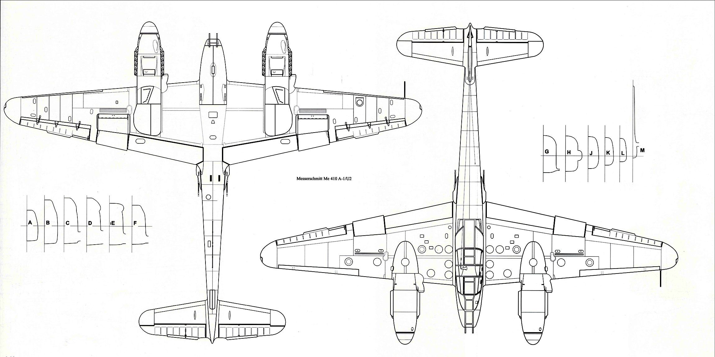 Messerschmitt Me 410A1 Hornisse 1 72 scale Line drawing 03
