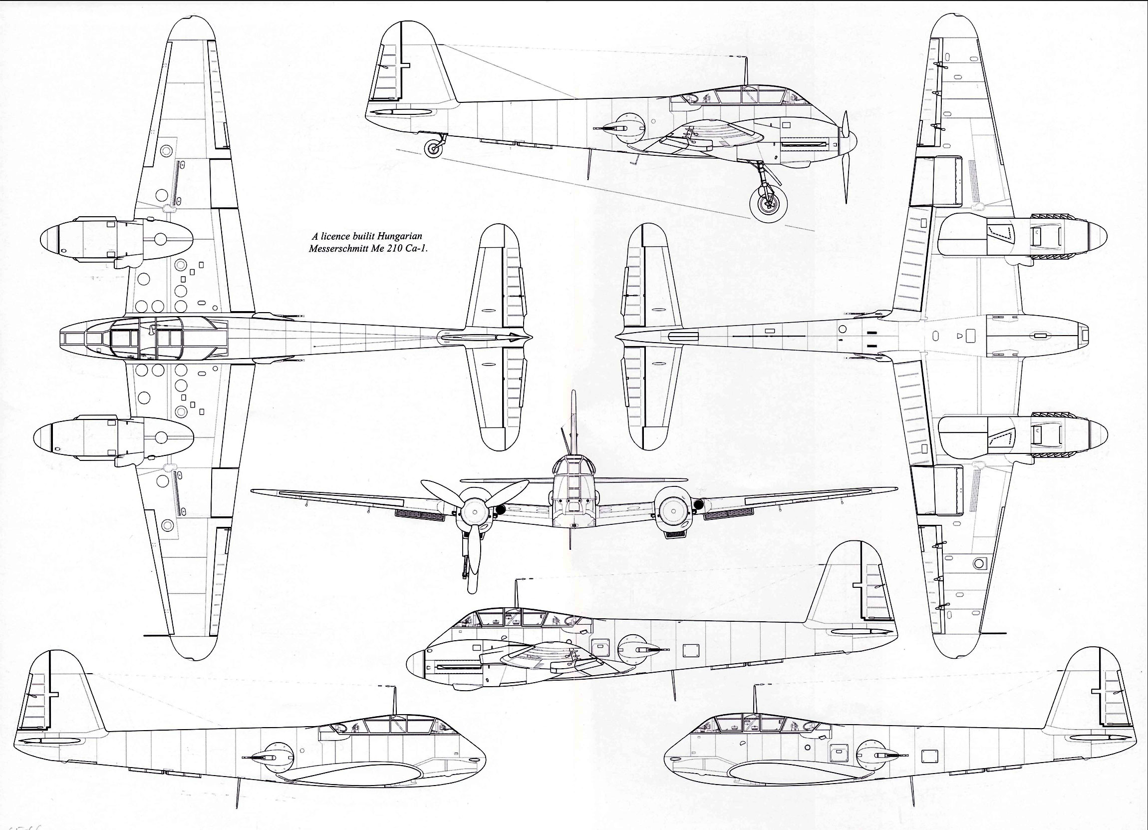 Messerschmitt Me 410C1 Hornisse 1 72 scale Line drawing 01