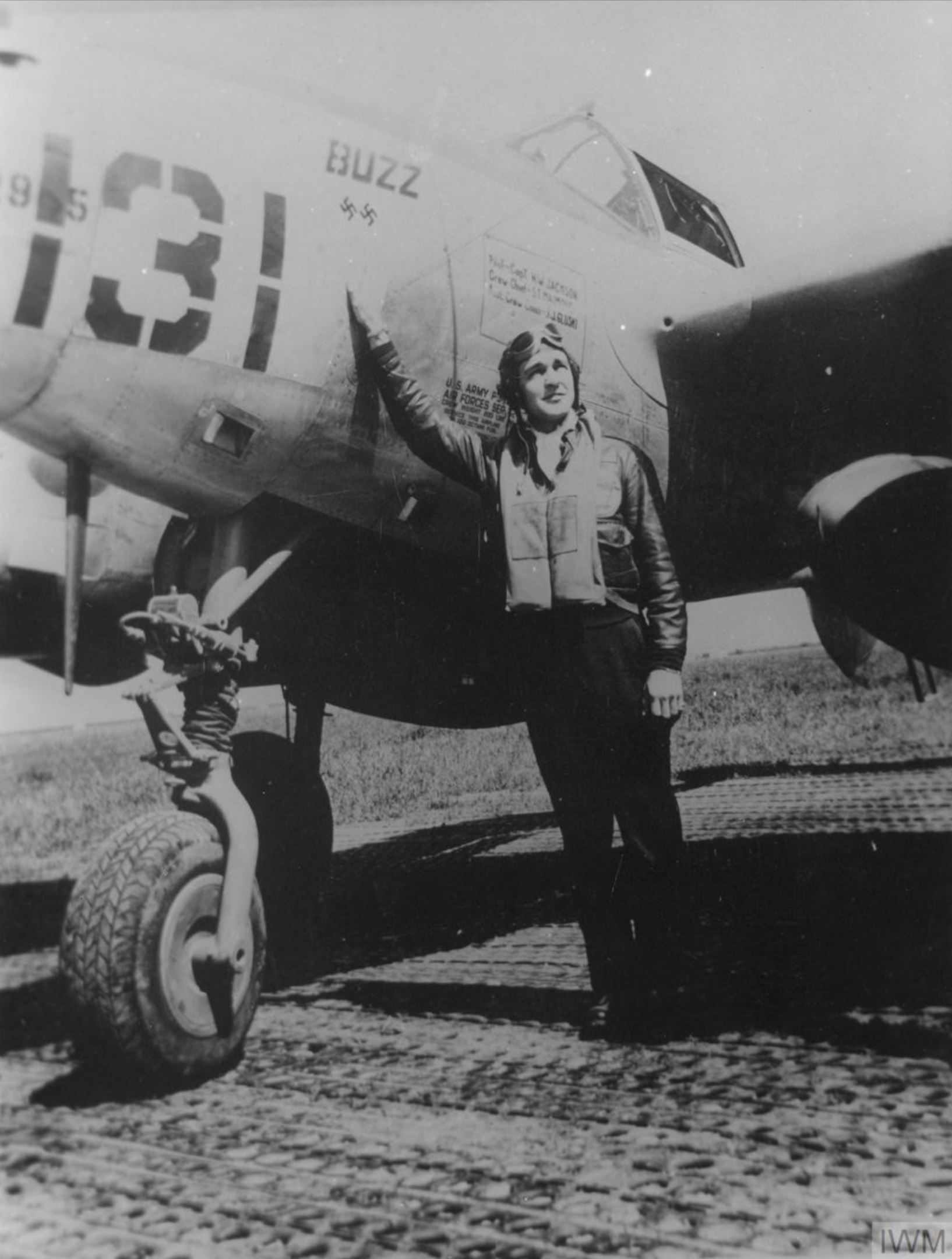 Lockheed P-38 Lightning 12AF 14FG49FS 131 named Buzz with Captain Norman W Jackson with 2 kills IWM FRE10063