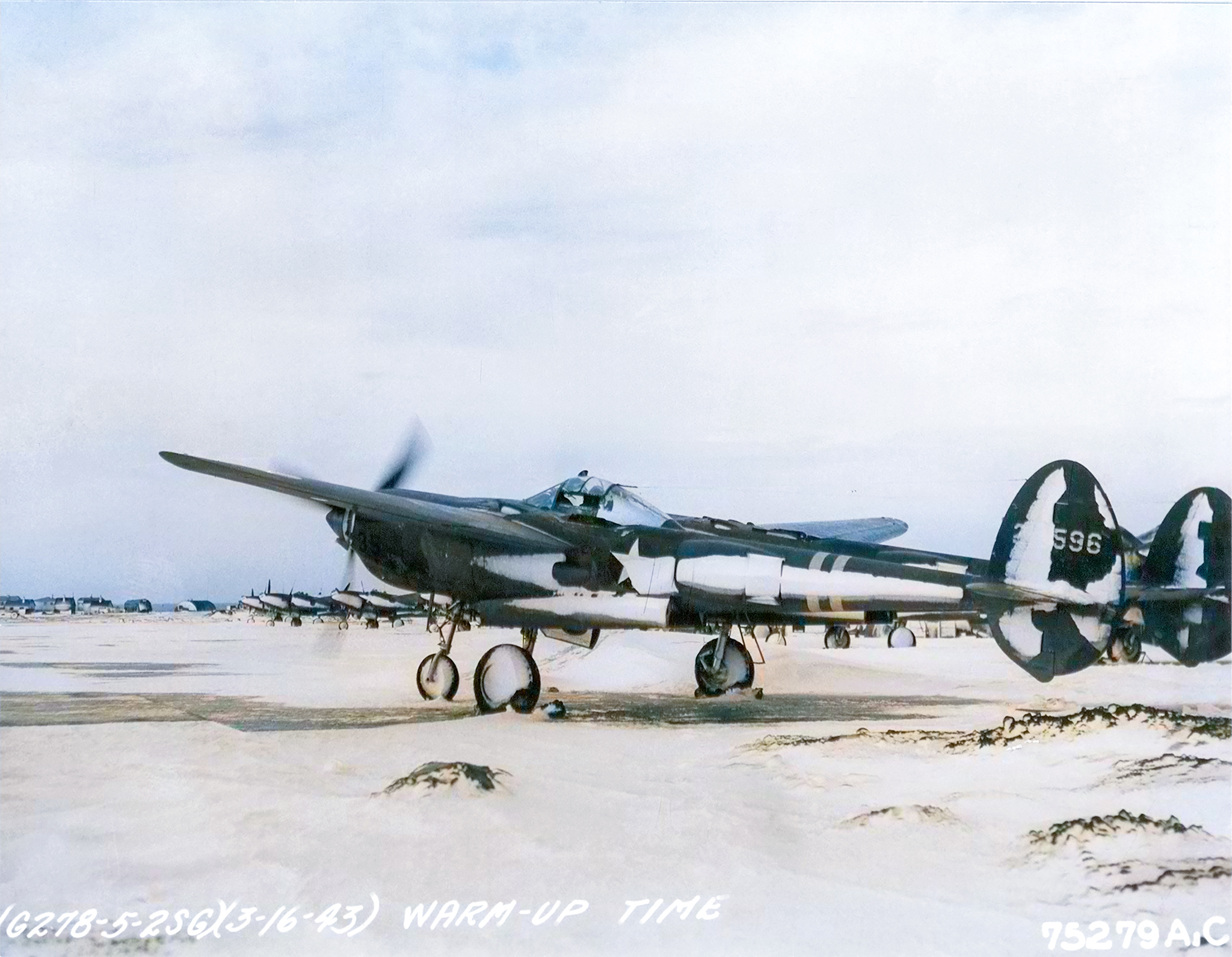 42-12596 P-38F Lightning 1FG27FS prior take off Tripoli Iceland 16th Mar 1943 NA154