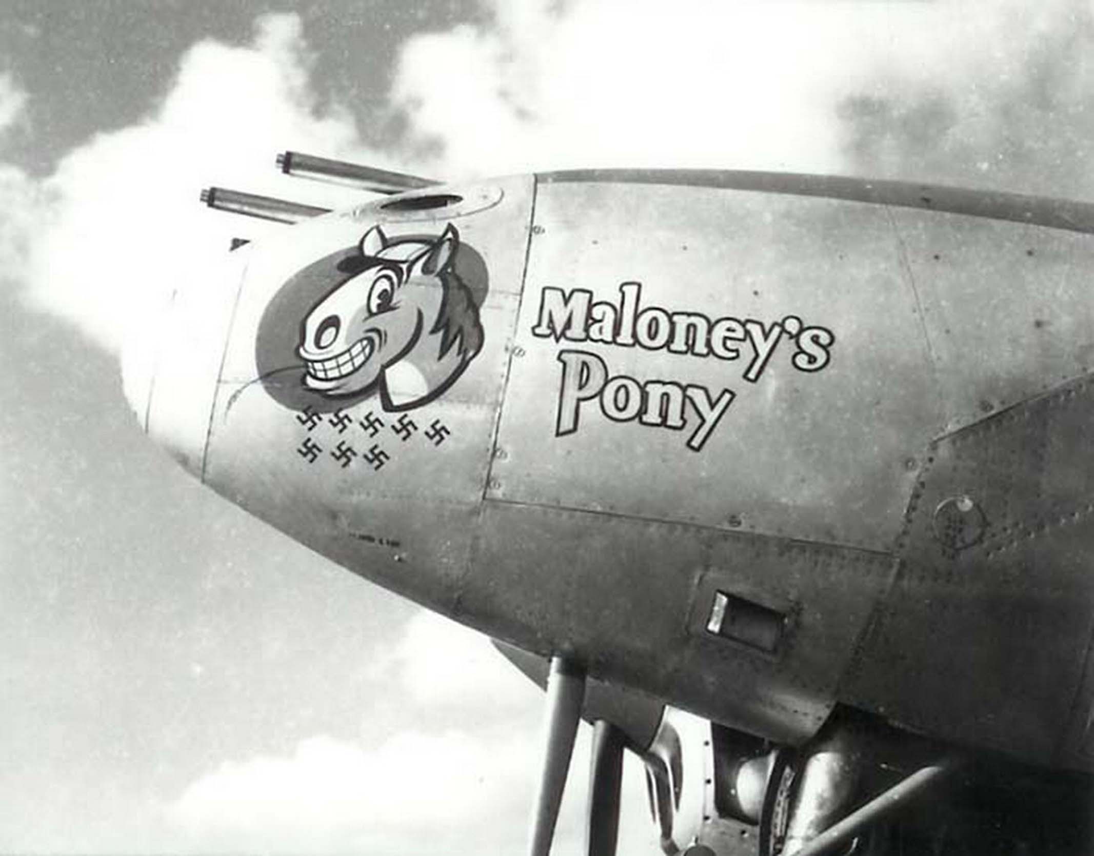 Lockheed P-38 Lightning 12AF 1FG27FS Maloney's Poney nose art left side North Africa 01