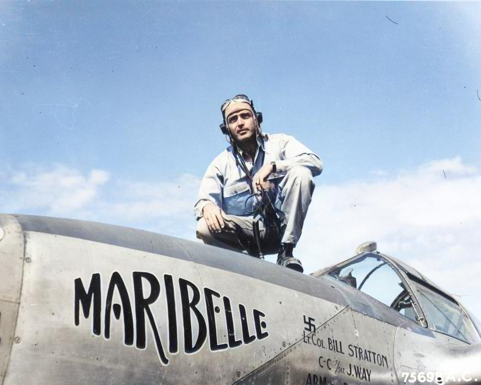 Lockheed P-38 Lightning 15AF 1FG94FS LtCol Bill Stratton with his ac Maribelle Italy 1944 01