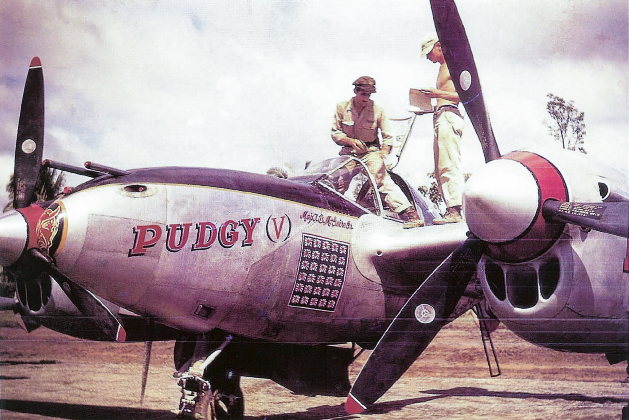 44-24155 P-38L Lightning 5AF 475FG431FS 131 Pudgy (V) Maj Thomas McGuire at Dulag strip Philippines 1944 02