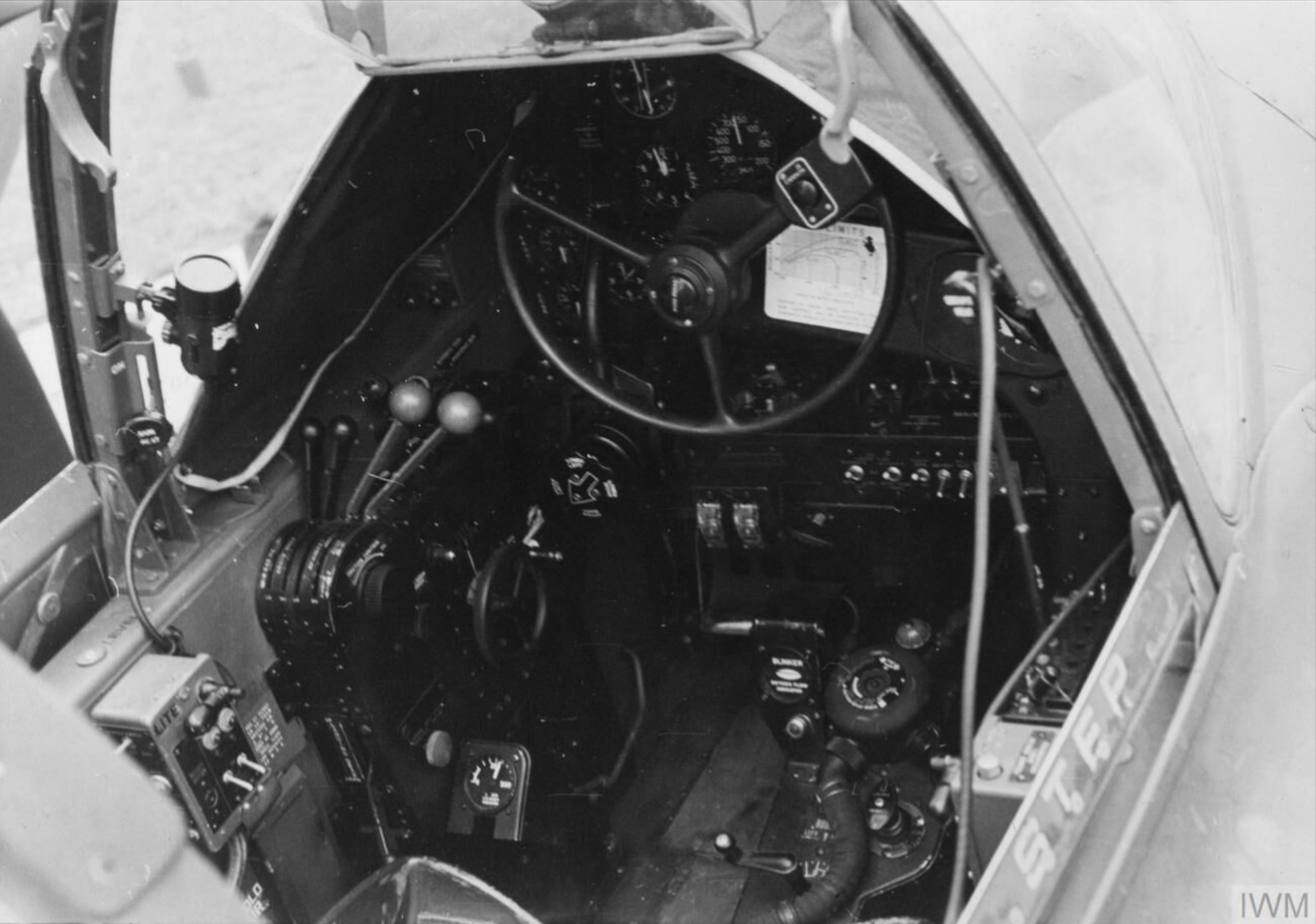 Lockheed P-38H Lightning 8AF 55FG showing the top of a cockpit fixtures 1943 FRE10121