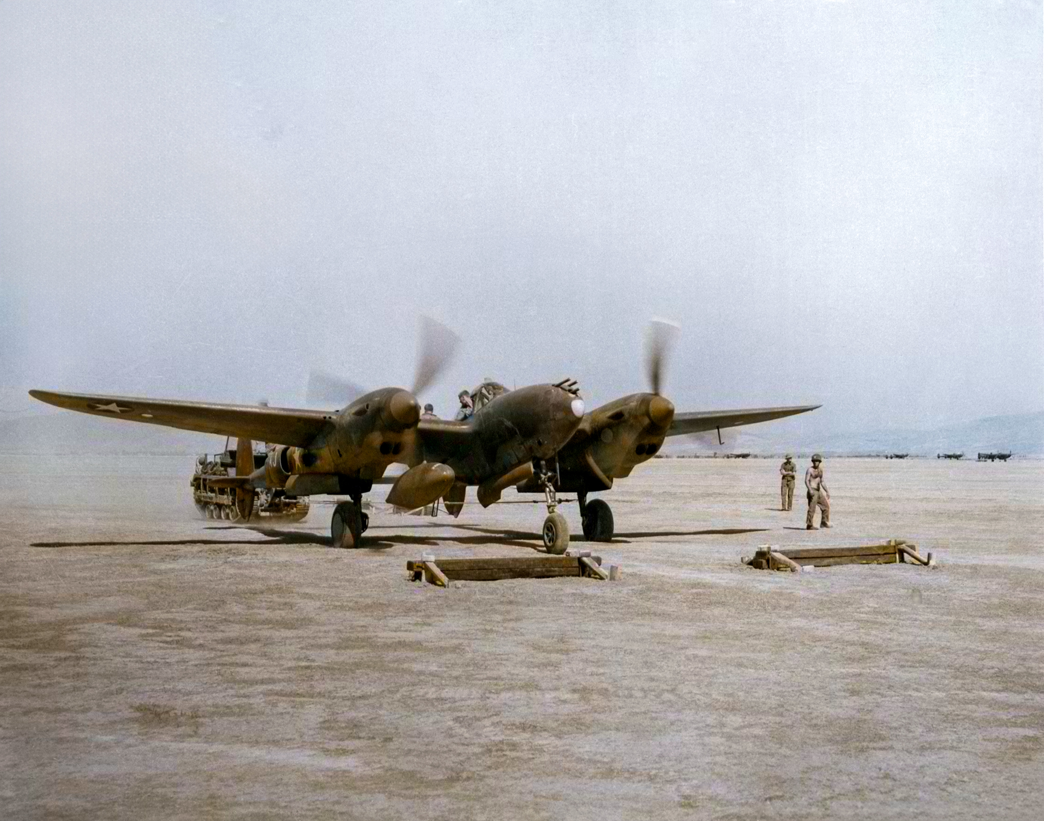 Lockheed P-38 Lightning 15AF 82FG95FS under going compass calibration North Africa 1943 ASC1