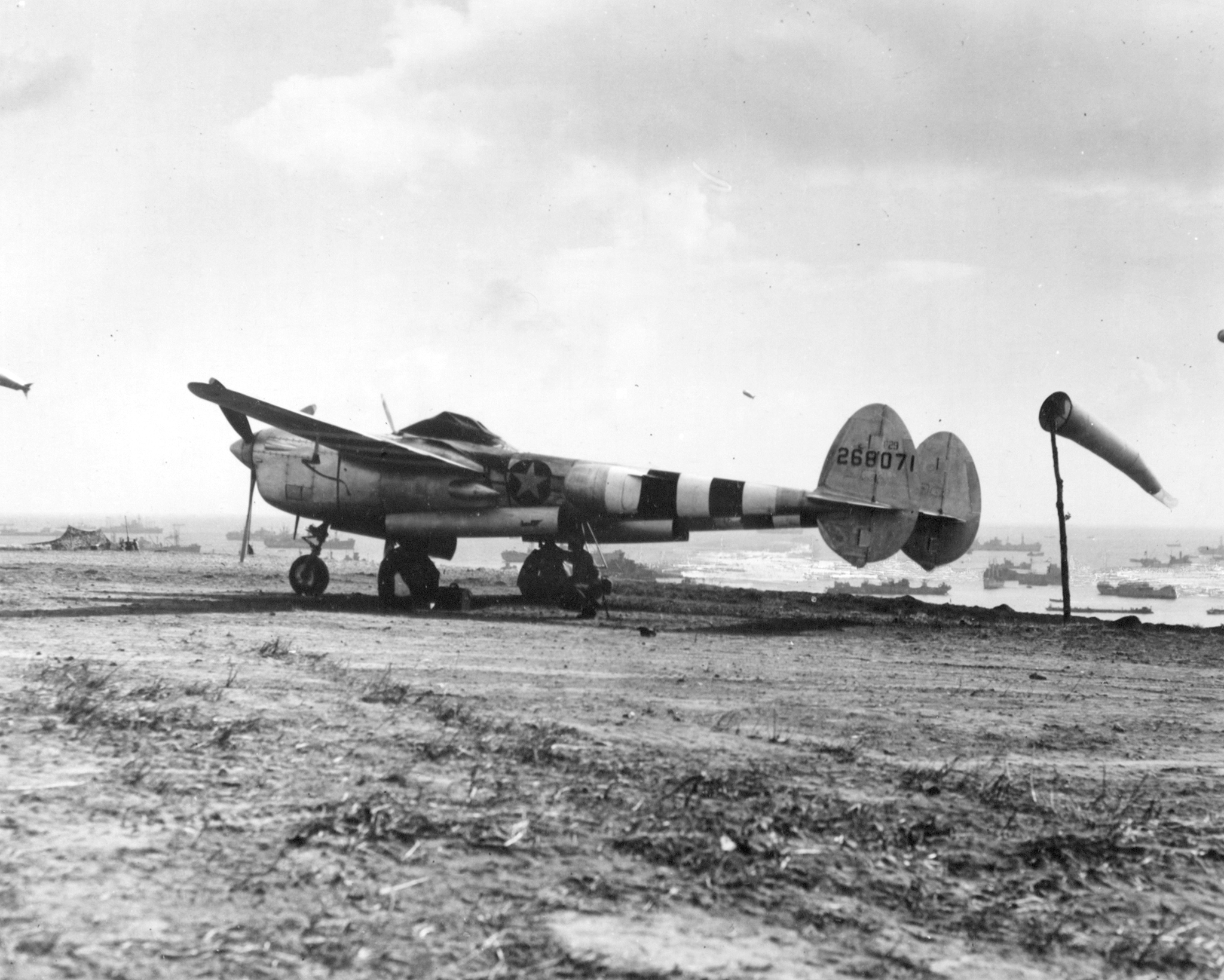 42-68071 Lockheed P-38J Lightning on the newly constructed airfield overlooking Omaha Beach June 1944 01