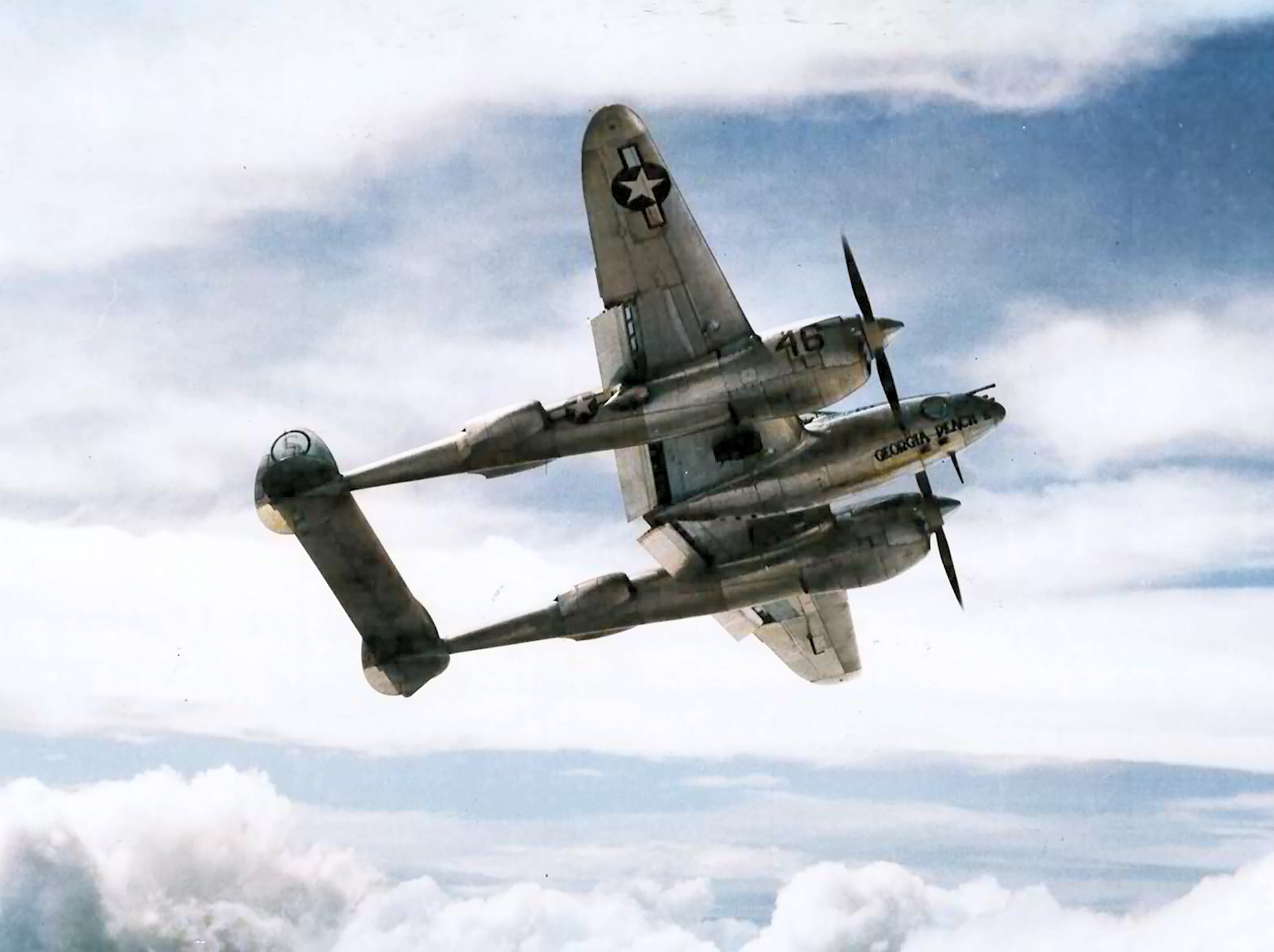 Lockheed P-38 Lightning named Georgia Peach II in flight over the Panama 01