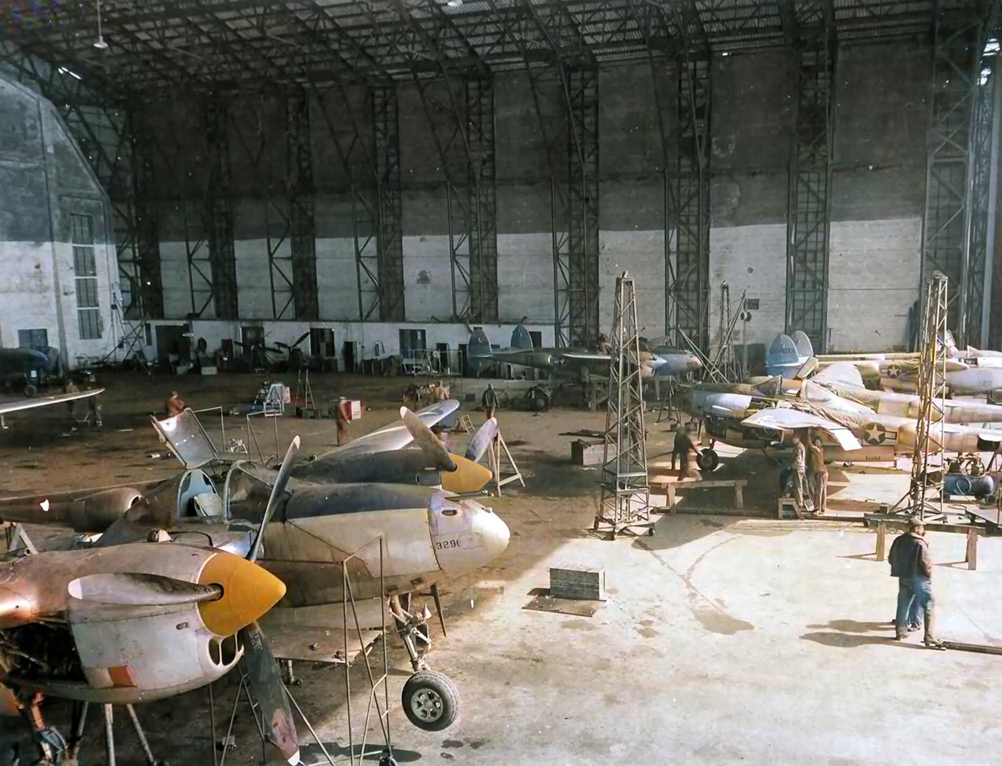 Lockheed P-38 Lightning assembly at Maison Blanch Algeria 31st March 1944 01