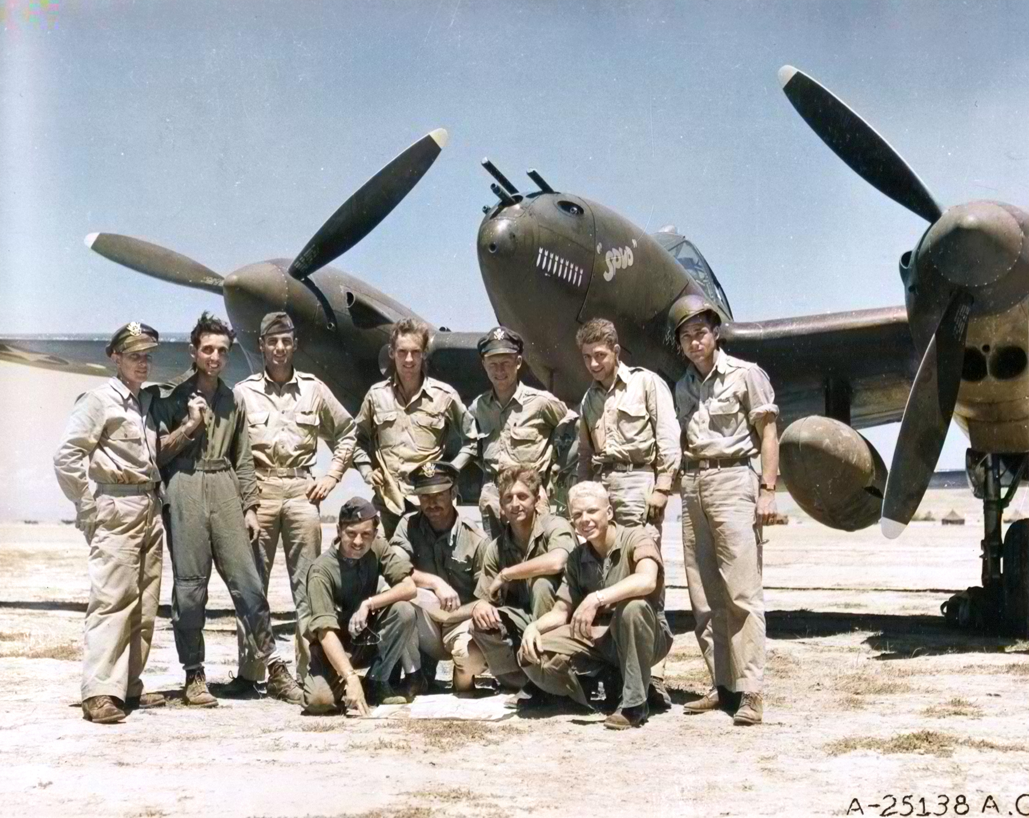Lockheed P-38 Lightning named Spud with pilots who scored victories over Sardinia on 4th Sep 1943 01