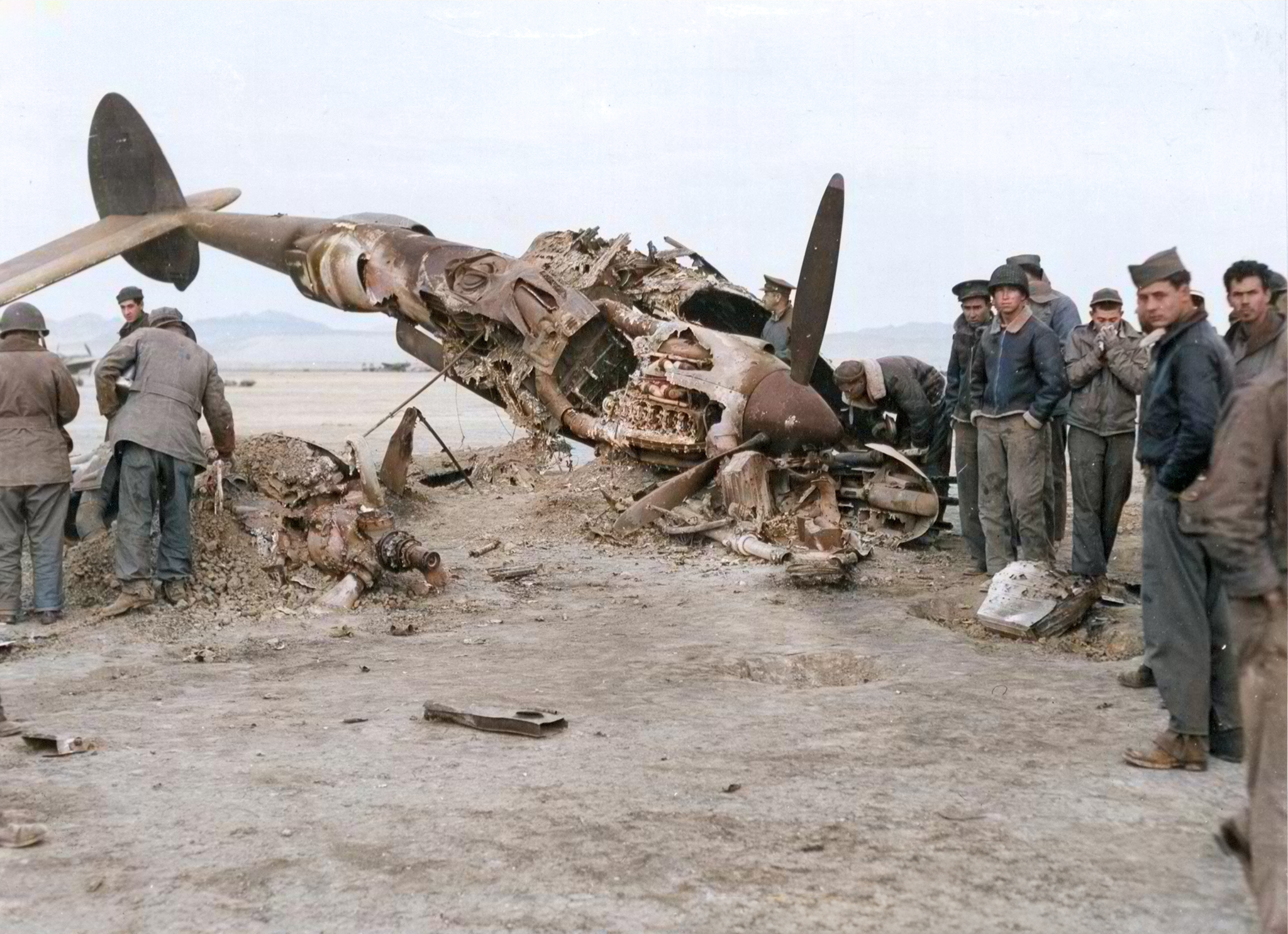 Lockheed P-38 wrecked by Luftwaffe bombing Algiers Algeria 1943 NA810