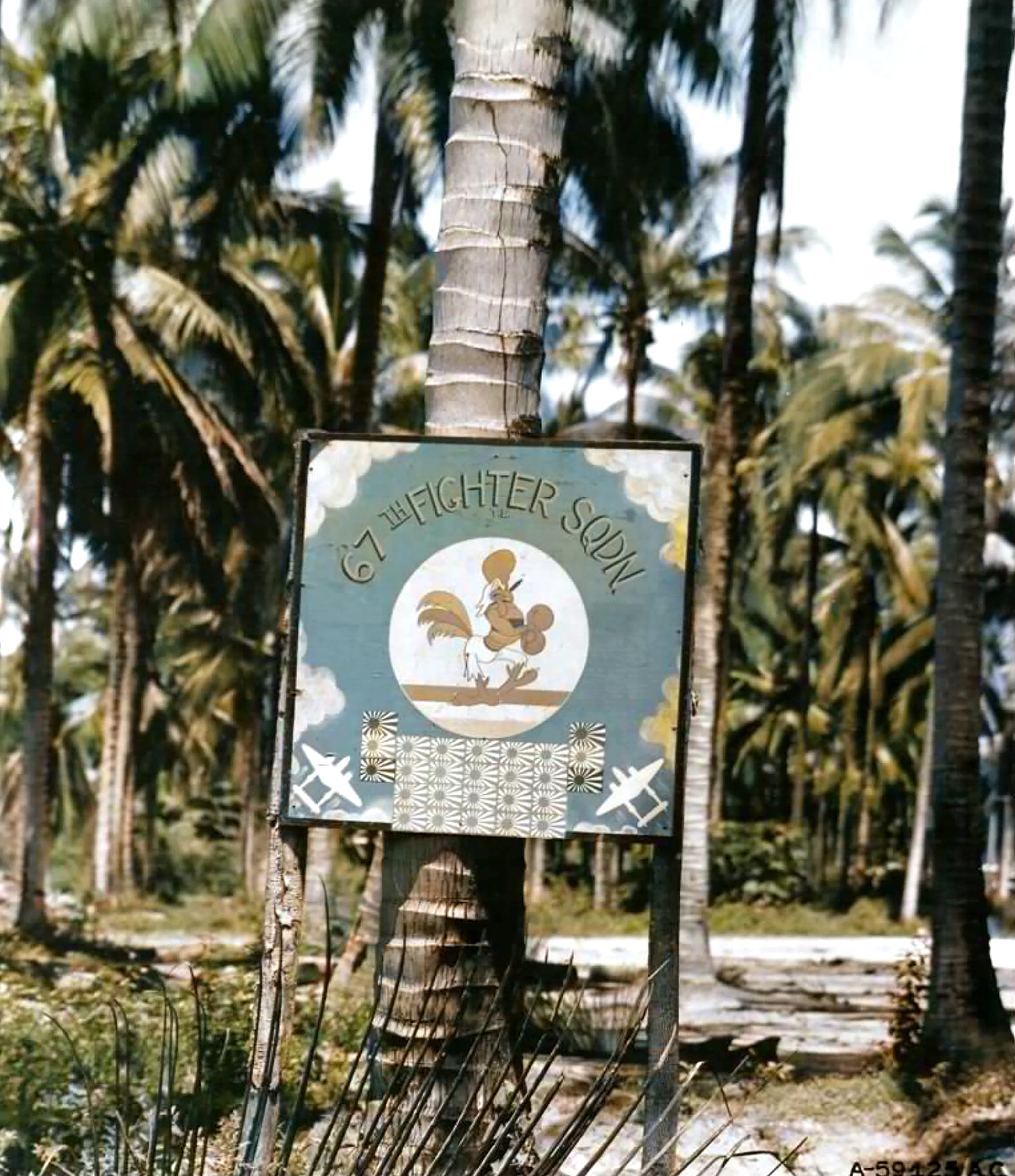 USAAF 347th Fighter Group 67th Fighter Squadron sign post in the Philippines 9th Oct 1945 01