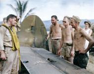 Asisbiz 43 2264 P-38G Lightning 13AF 347FG339FS Miss Virginia Lt DW Livsey belly landed damaged at Vella Lavella 18th April 1943 01