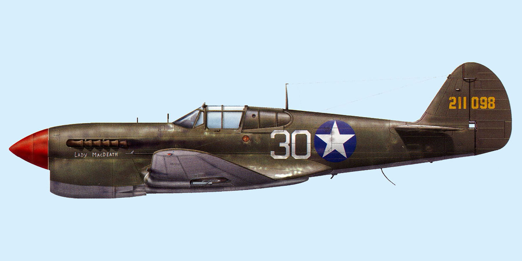 USAAF 42-11098 Curtiss P-40L Warhawk 325FG317FS White 30 William Tudor at Mateur Tunisia Jun 1943 0B