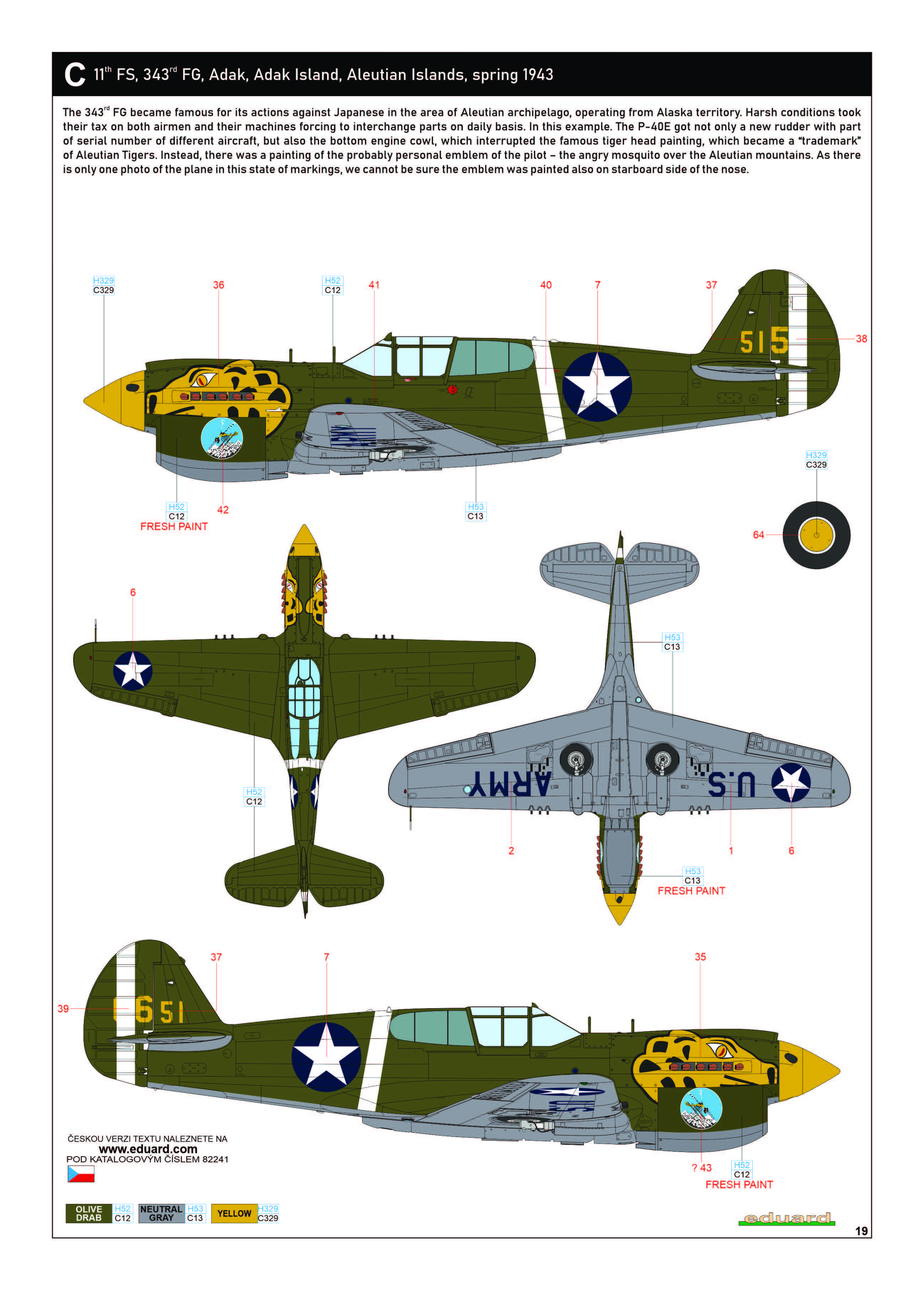 Curtiss P 40E Warhawk 343FG11FS Aleutian Tigers Yellow 585 Adak Alaska 1942 eduard 0B