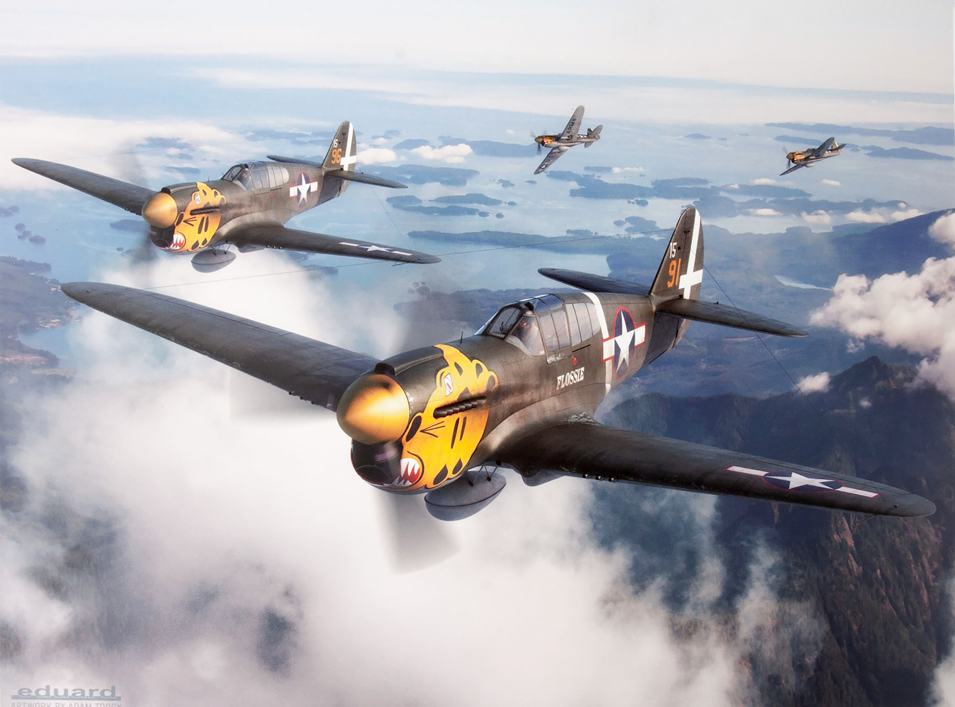Curtiss P 40E Warhawk 343FG11FS Yellow 91 Flossie at Atoll Kiska Aleuutian Islands summer 1943 eduard 0A