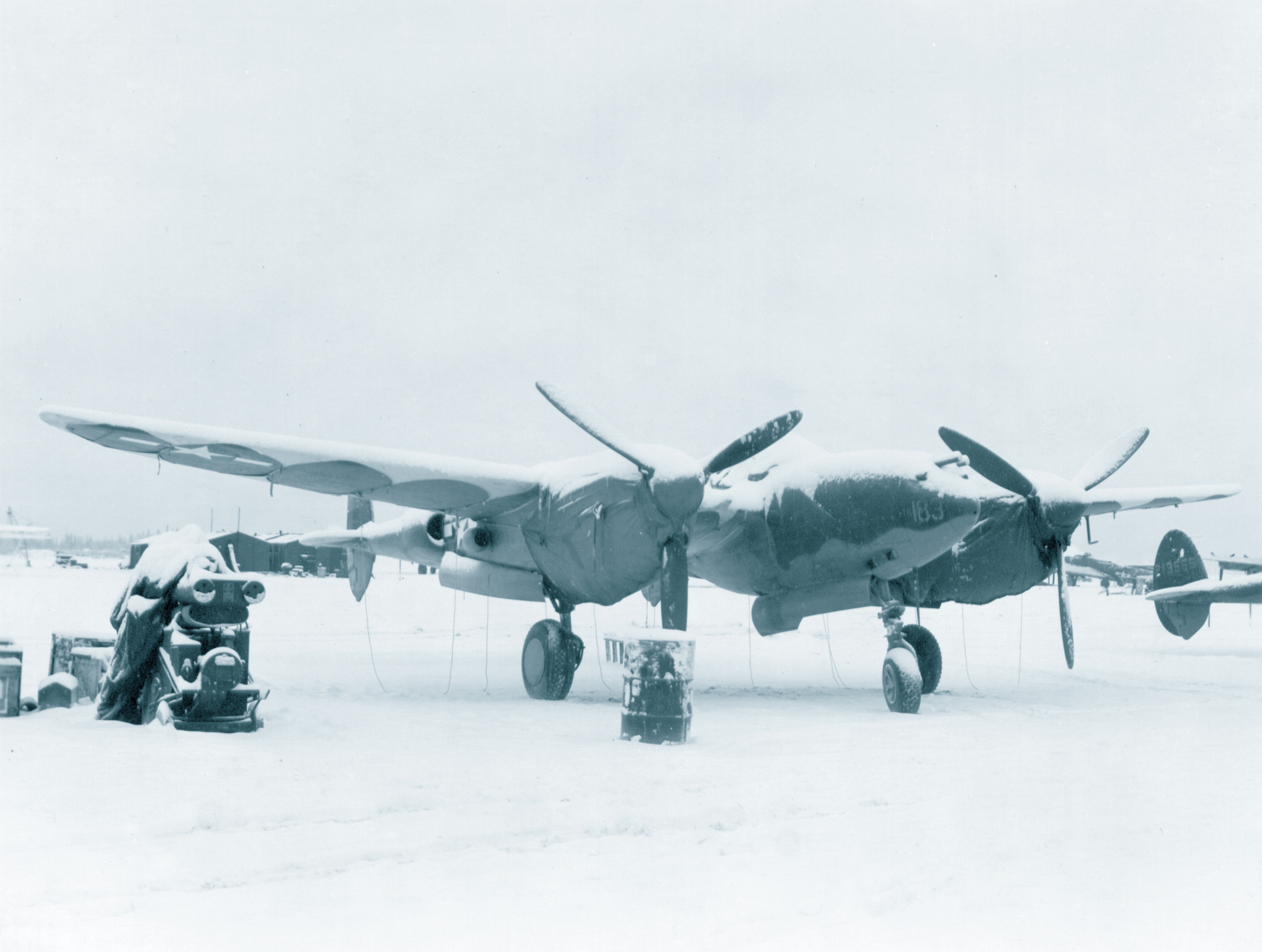 USAAF P 38J Lightning 183 after a snowstorm Winter Tests at Ladd Field Alaska 12th Feb 1944 ASC1