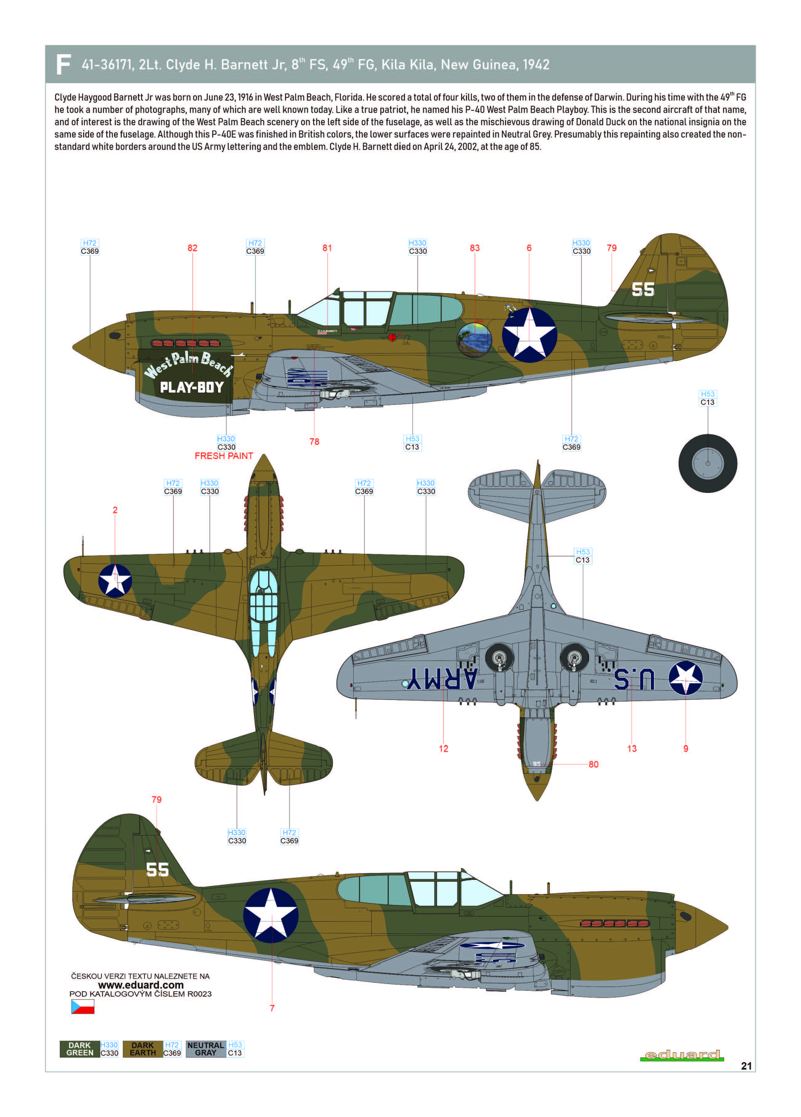 USAAF 41-36171 Curtiss P-40E Warhawk 49PG8PS Yellow 55 Clyde H Barnett Kila Kila Airstrip New Guinea late 1942 eduard 0B