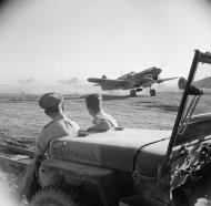 Asisbiz Curtiss Kittyhawk MkIII RAF 112Sqn take off on a sortie at Foggia Italy IWM NA7932