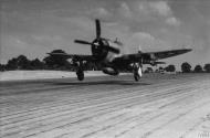 Asisbiz USAAF Republic P 47D Thunderbolt 9AF 373FG Charles E Brown takes off from a newly acquired runway Sep 1944 FRE9584