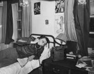 Asisbiz Aircrew USAAF 4FG Major James Goodson on the phone in his bunk 5th Jun 1944 FRE5314