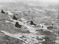 Asisbiz P 51D Mustang 14AF 23FG75FS named Nok Out leads a formation of 4 over China FRE10329