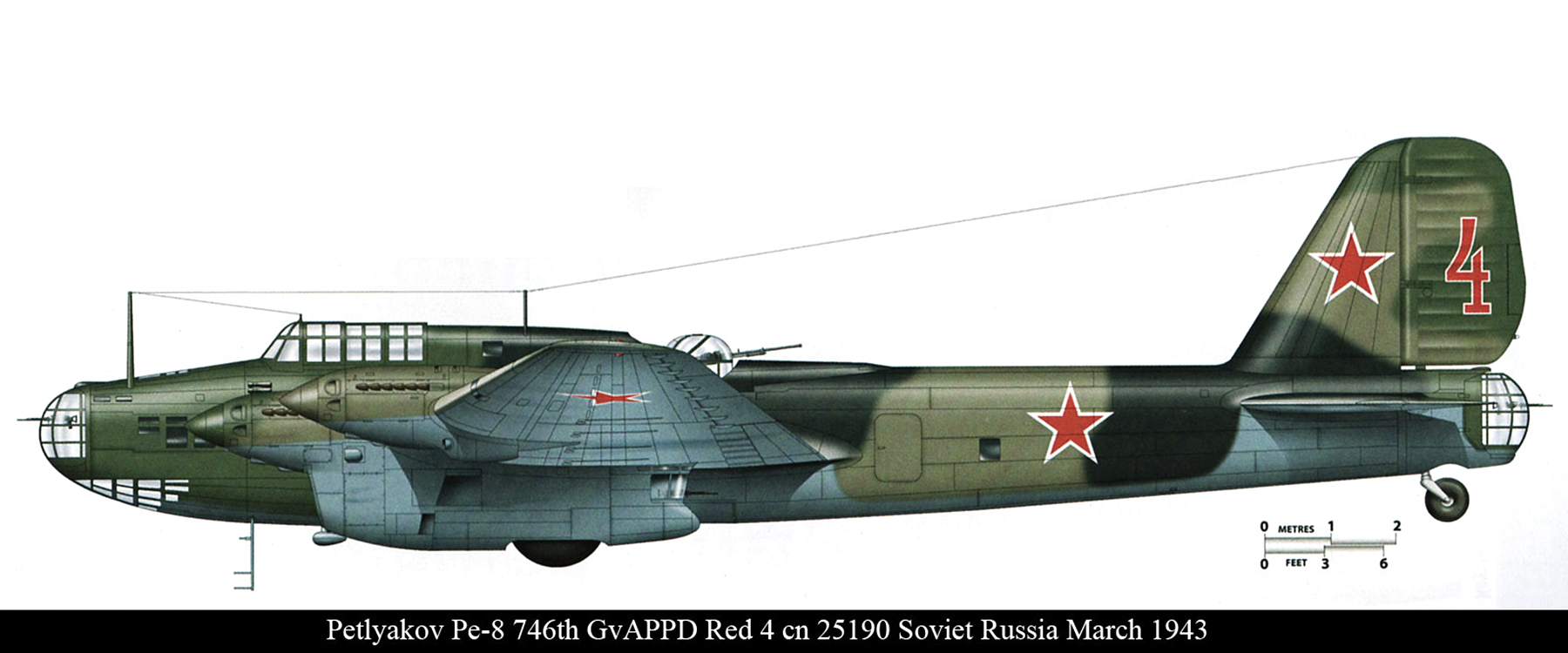 Petlyakov Pe 8 746th GvAPPD Red 4 cn 25190 Soviet Russia March 1943 0A