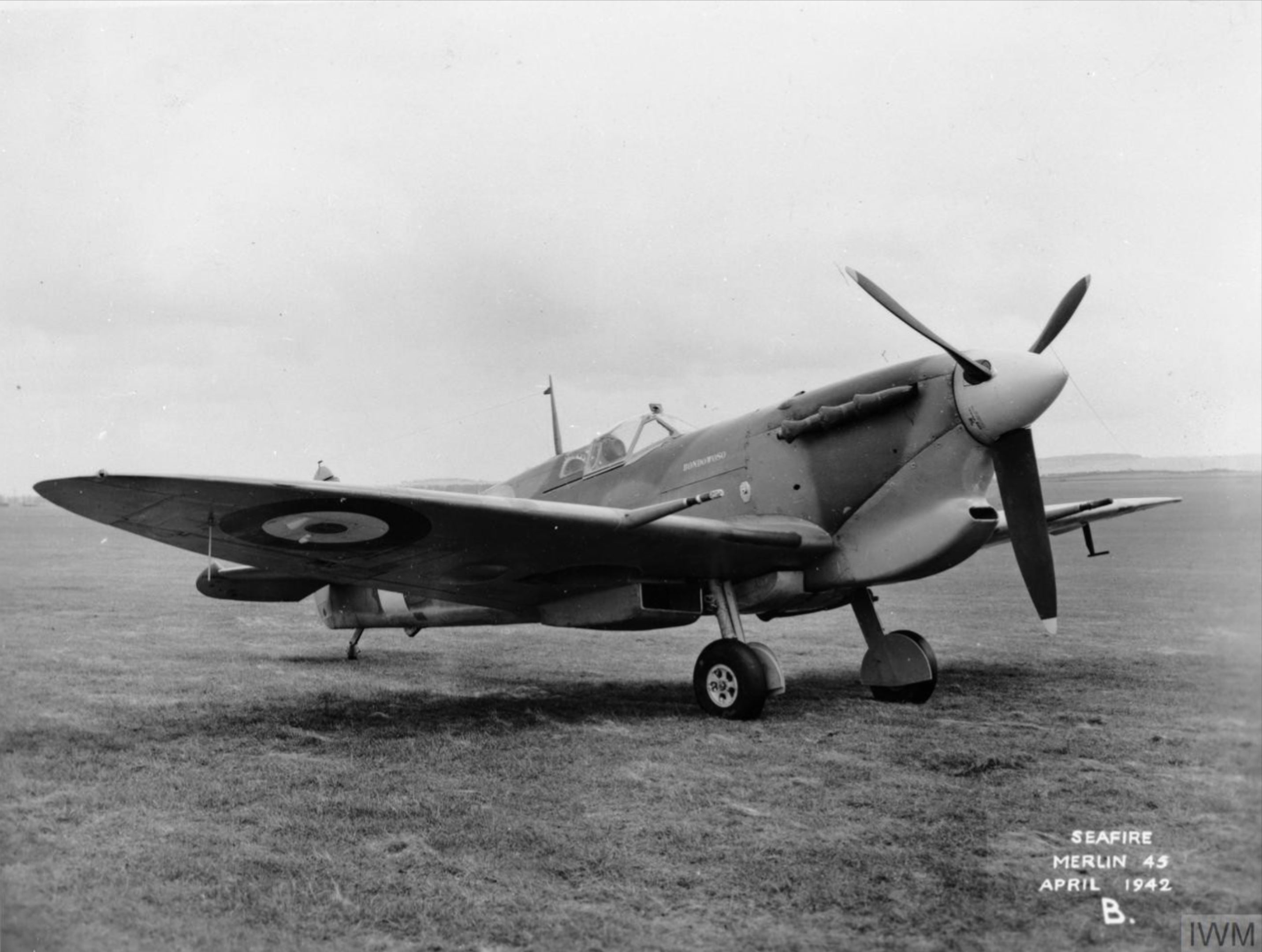 Fleet Air Arm Seafire Prototype Ib BL676 with tropical filter over the carburetor intake Apr 1942 IWM MH4185