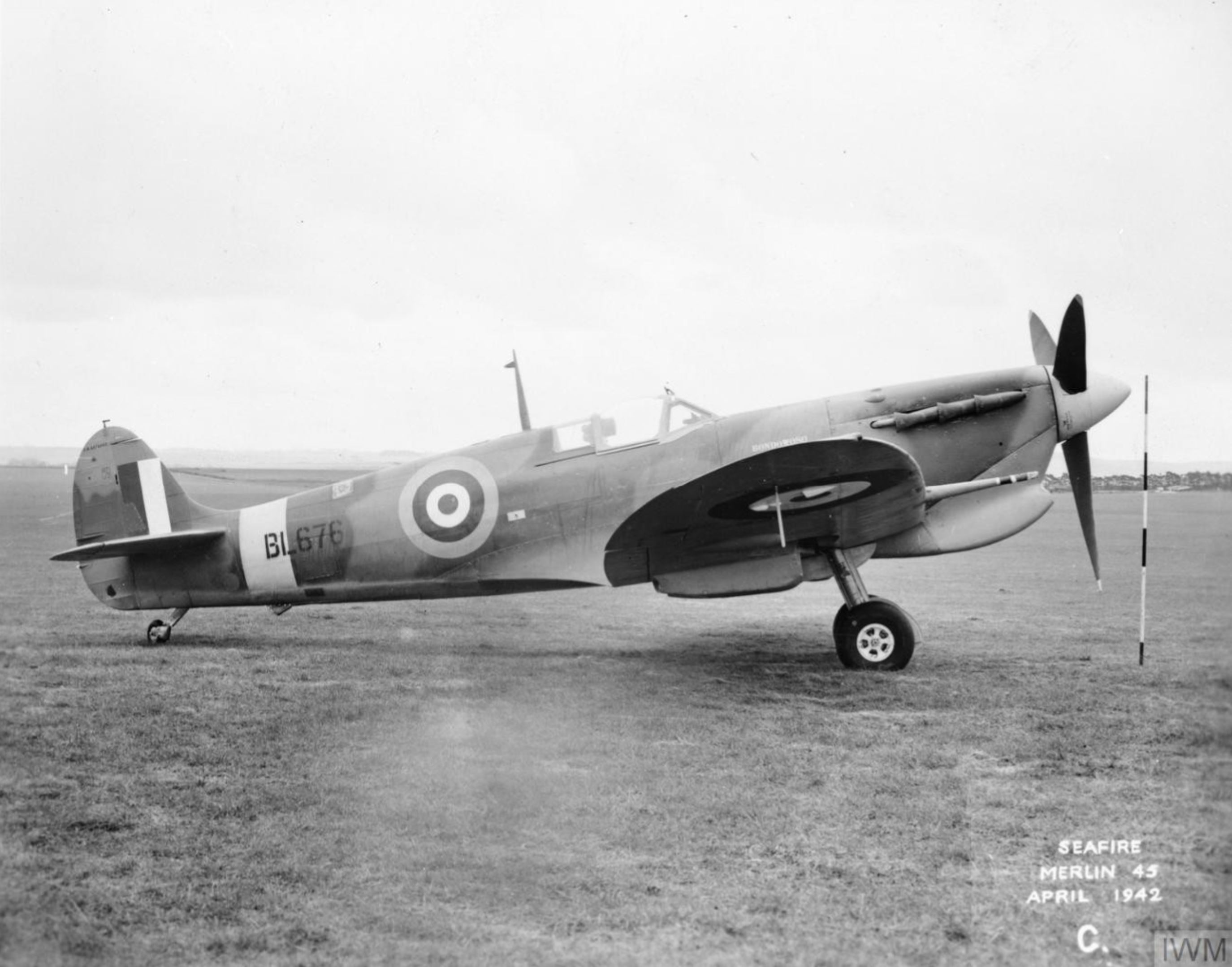 Fleet Air Arm Seafire Prototype Ib BL676 with tropical filter over the carburetor intake Apr 1942 IWM MH4186