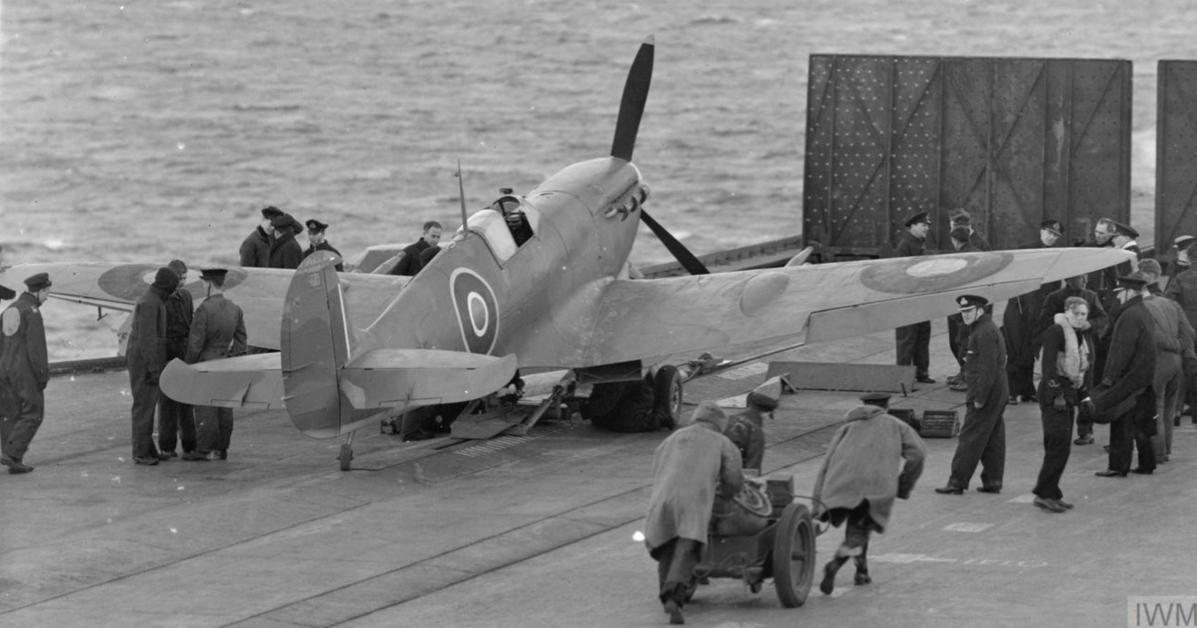 Fleet Air Arm Seafire being catapulted from HMS Victoriuos Scotland 23 25th Sep 1942 IWM A12119