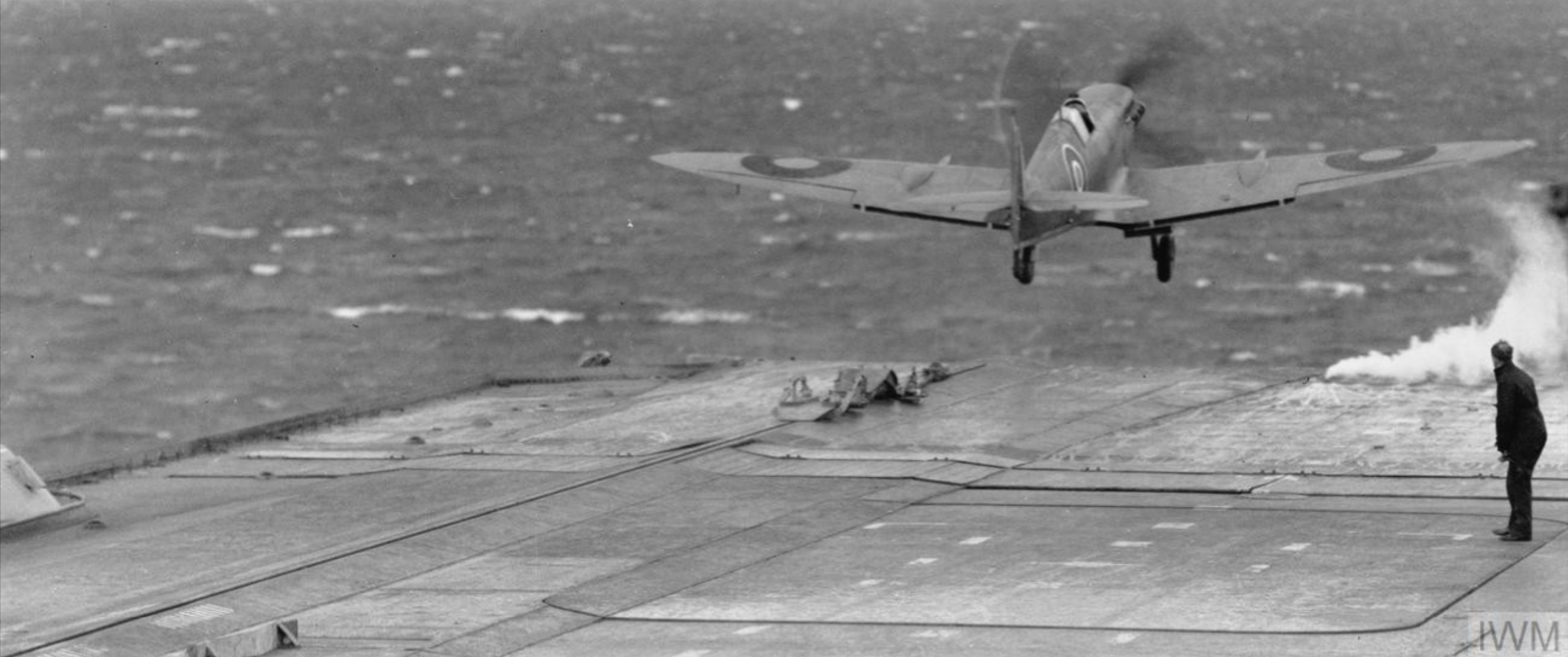 Fleet Air Arm Seafire being catapulted from HMS Victoriuos Scotland 23 25th Sep 1942 IWM A12121