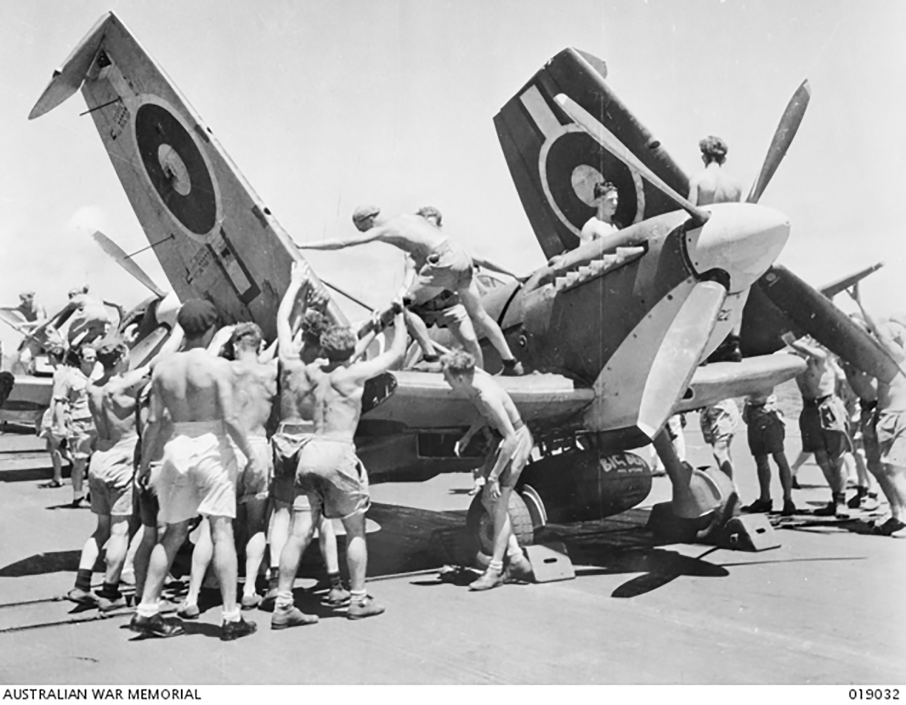 Fleet Air Arm Seafires aboard HMS Implacable Pacific Ocean 1945 AWM 019032