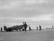 Asisbiz Fleet Air Arm 880NAS Seafire IIc Red 7H which sustained a puncture on landing on HMS Furious Aug 1944 IWM A25078