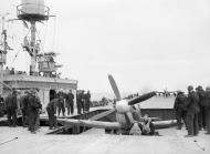 Asisbiz Fleet Air Arm 880NAS Seafire preparing for take off from HMS Furious Aug 1944 IWM A25076