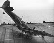 Asisbiz Fleet Air Arm Seafire White D landing mishap aboard HMS Smiter 1944 IWM A27603