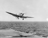 Asisbiz Fleet Air Arm Seafire landing aboard HMS Hunter off Salerno Nov 1943 IWM A20225