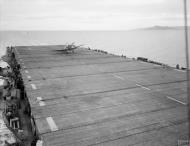 Asisbiz Fleet Air Arm Seafire landing aboard HMS Ravager 28th Dec 1943 IWM A21297
