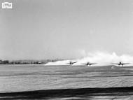 Asisbiz Spitfire VIII RAF 136Sqn in line abreast formation taking off from Rumkhapalong Bangladesh CBI 1944 IWM 01