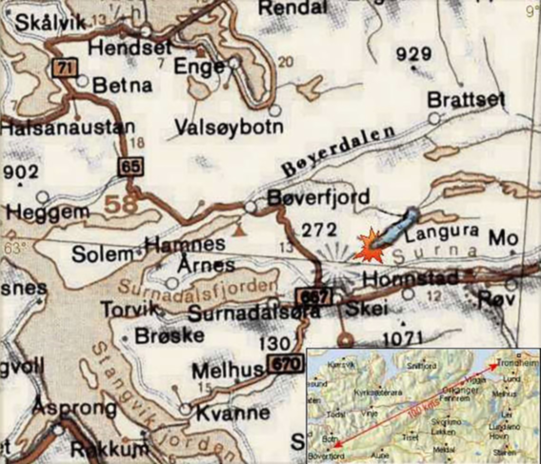 Artwork showing a map of crashsite PRIV RAF 1PRU LY Alistair Gunn AA810 Norway 1942 0A