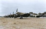 Asisbiz Supermarine Spitfire Mark Vs and pilots of No 350 (Belgian) Squadron RAF lined up at Kenley Surrey 1942 IWM CH 6345