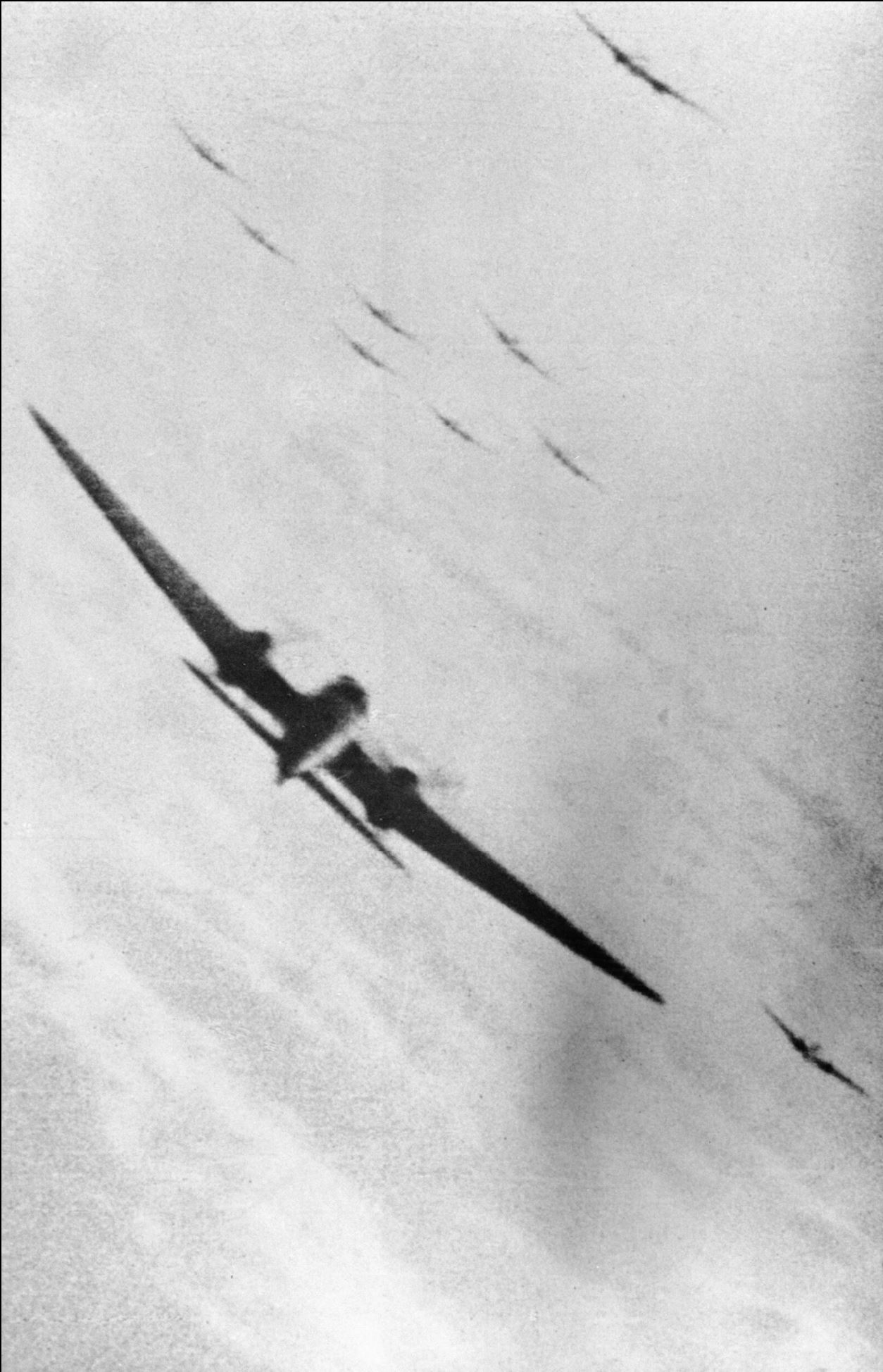 Gun camera footage from RAF 609Sqn Sqn Ldr Darley showing a KG55 He 111 being hit 1940 IWM CH1829