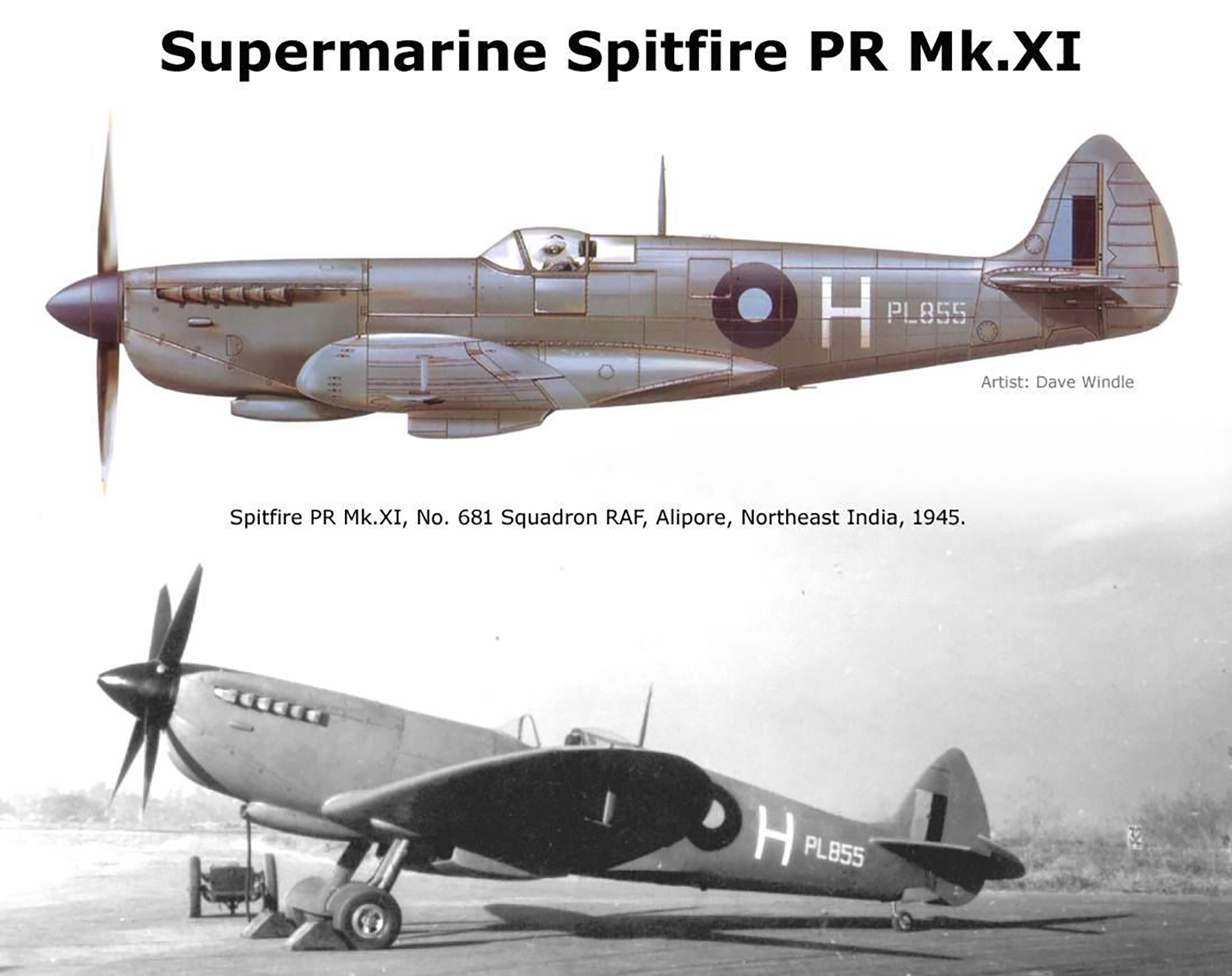 Recon Spitfire PRXI RAF 681Sqn White H PL855 Alipore Northeast India Sep 1944 0A