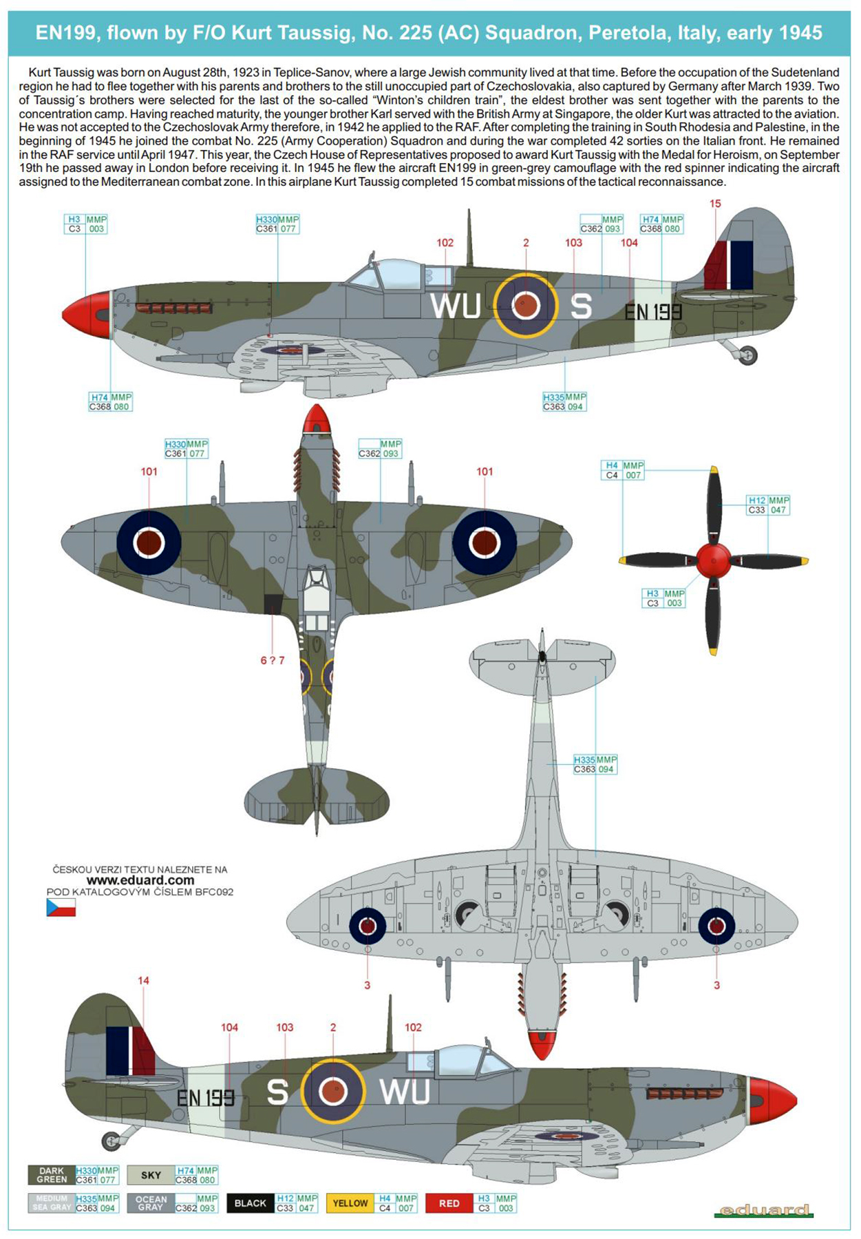 Spitfire IXc RAF 225Sqn WUS flown by FO Kurt Taussig EN199 at Peretola Italy 1945 0A