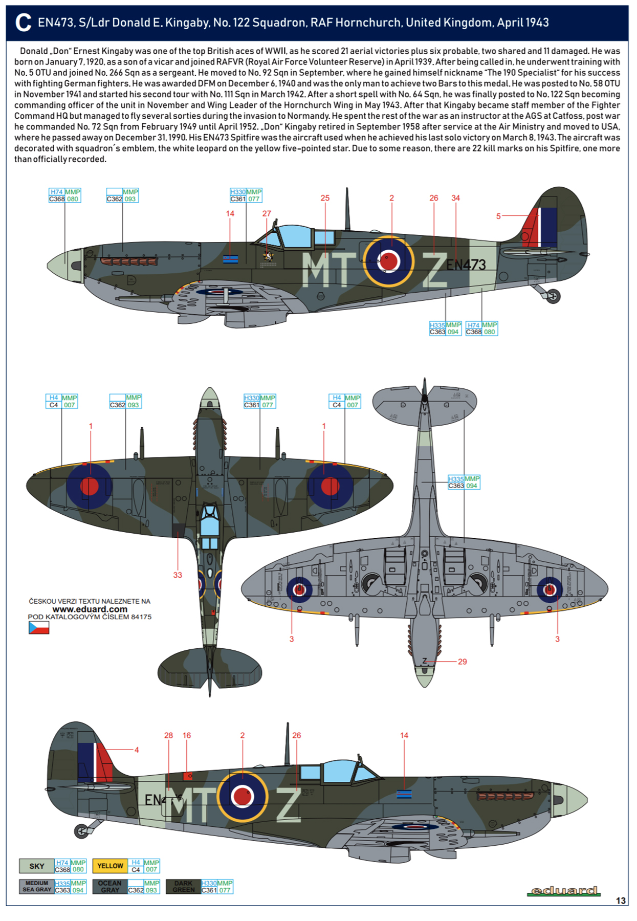 Spitfire MkIX RAF 122Sqn MTZ SLdr Donald E Kingaby EN473 RAF Hornchurch Apr 1943 by Eduard 0B